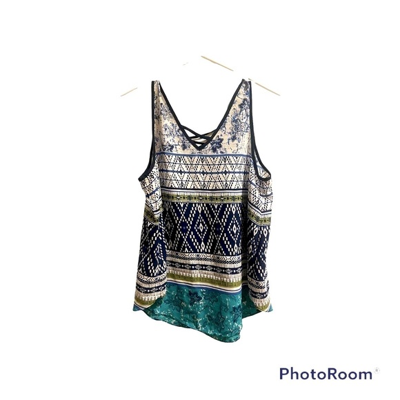 Iz Byer Tank Top Women's Size Medium Blue and Green - Picture 2 of 4